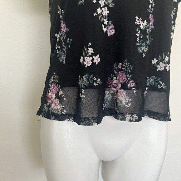 Vintage floral ruffle rose Victorian blouse top XSMALL short cap sleeves - Picture 3 of 11